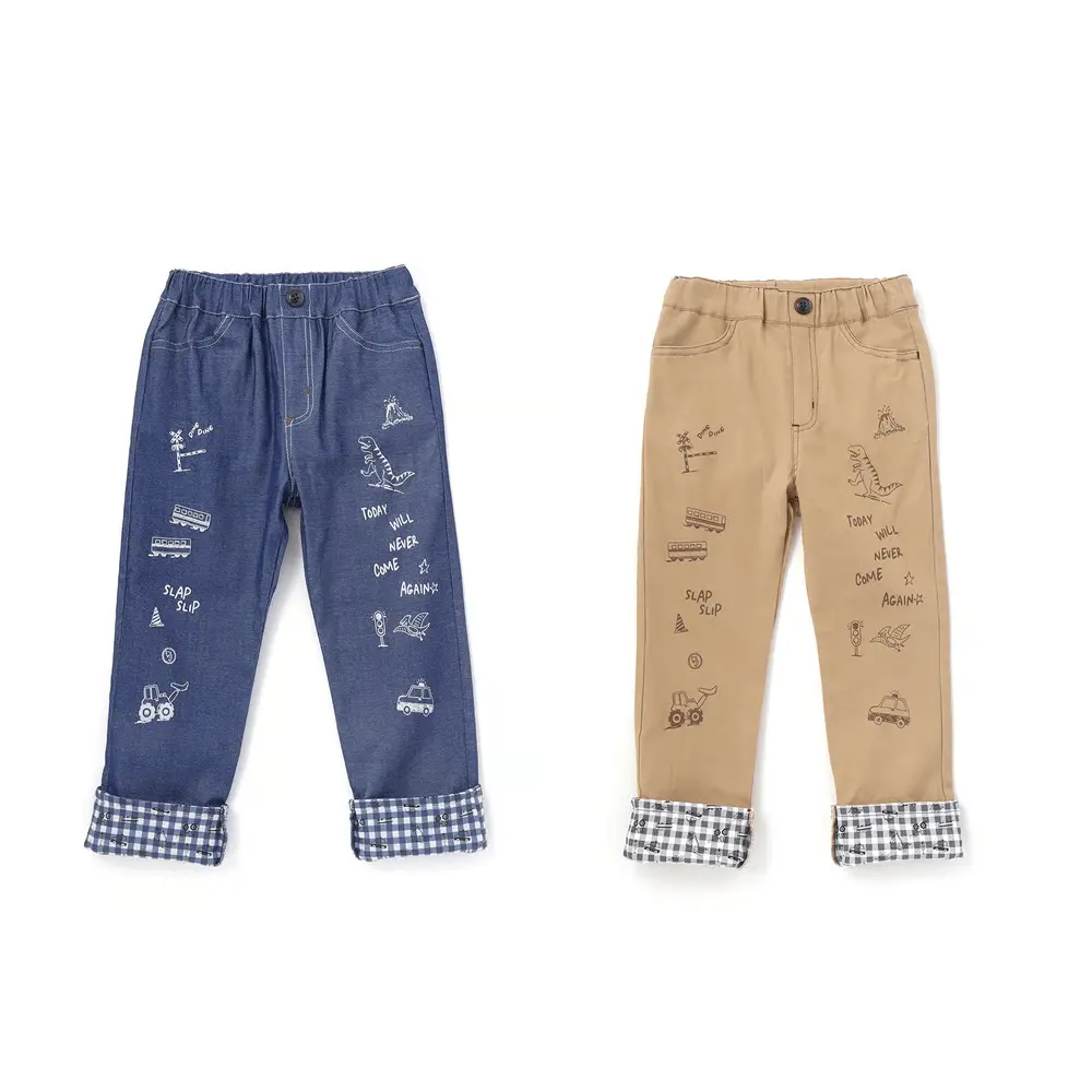 裾折り返しプリントストレッチツイルパンツ