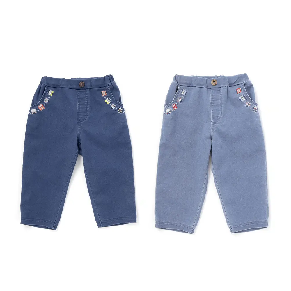 ポケット電車刺しゅう7分丈デニムパンツ