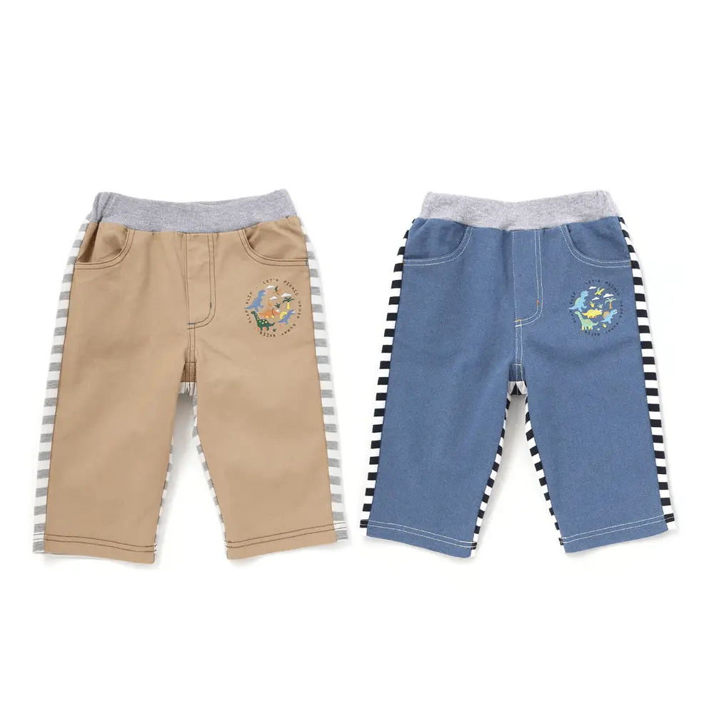 デニムニット&ストレッチツイル前後切り替え6分丈パンツ