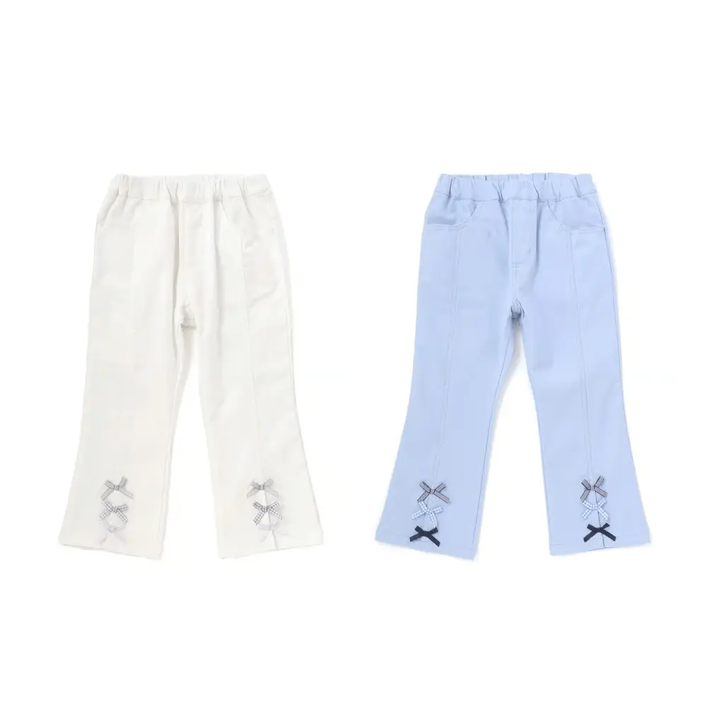 裾リボン付きストレッチツイルパンツ