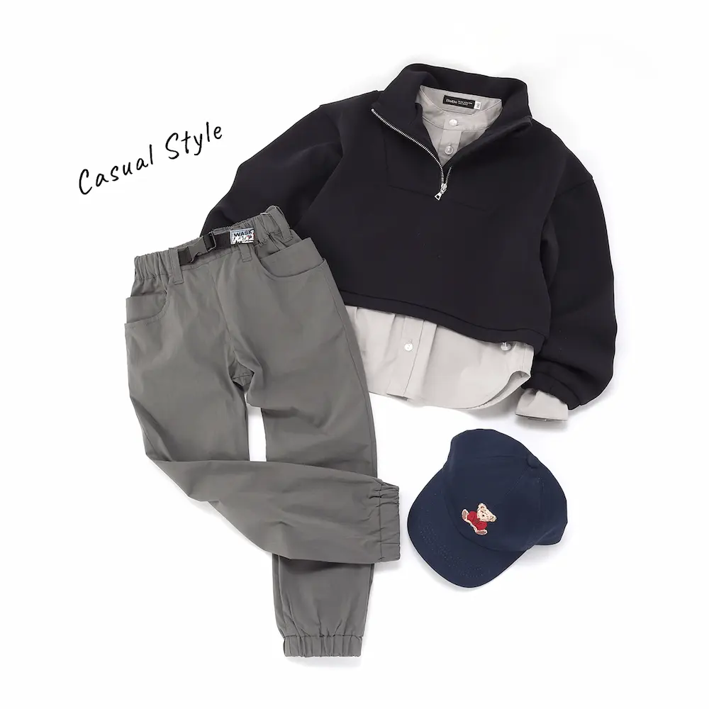 シャツにハーフジップの組み合わせ