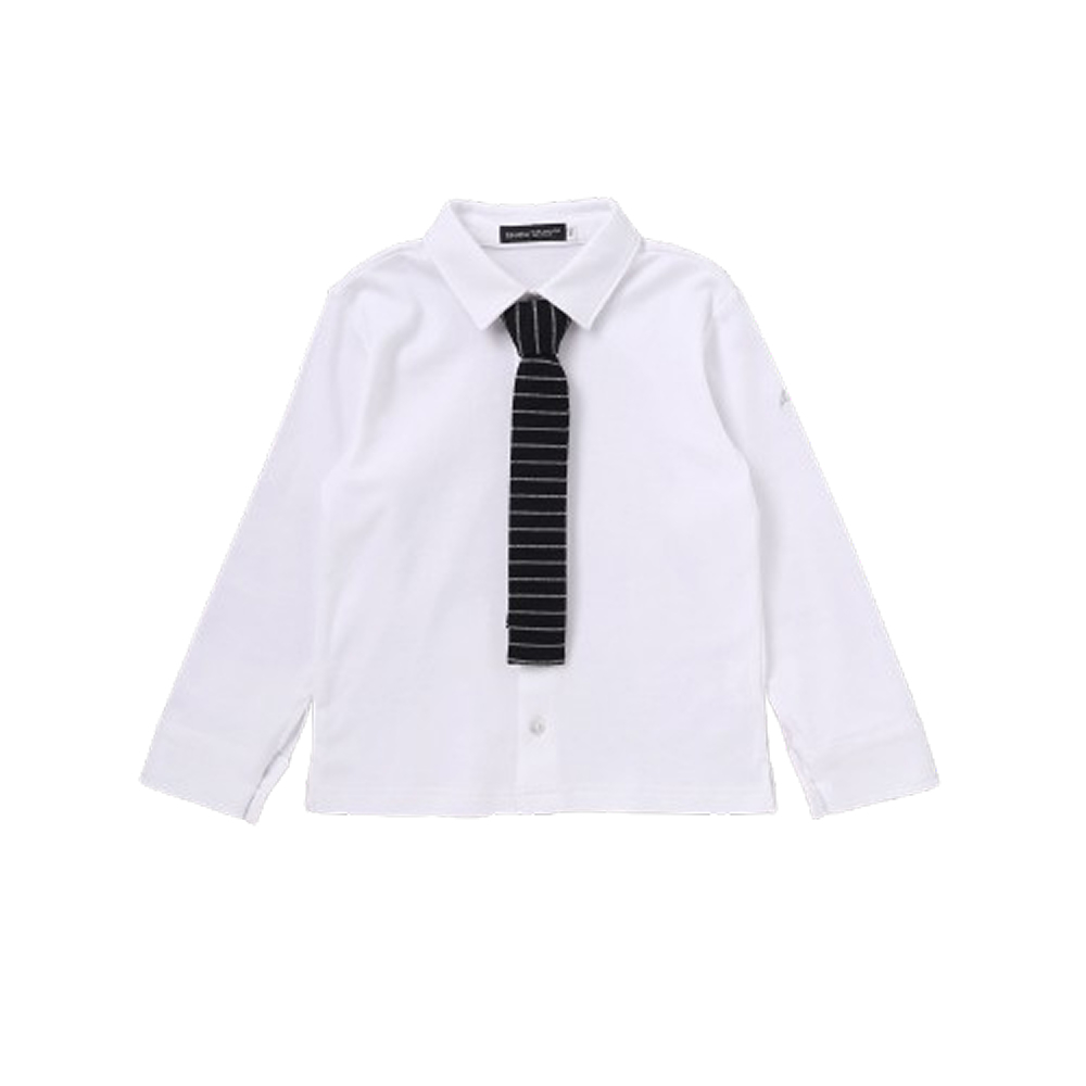 ニットタイ付きスムースストレッチ長袖シャツ