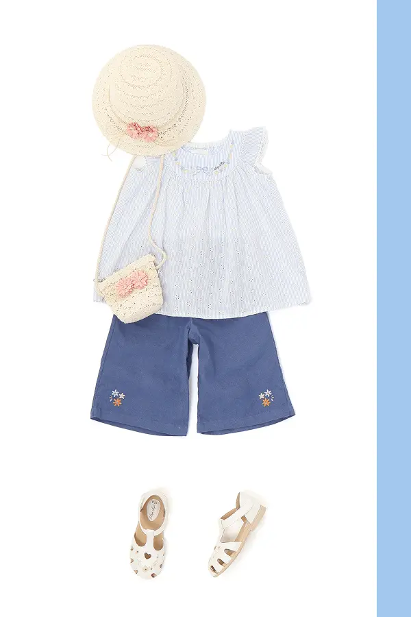 チュニック×膝丈パンツ×ナチュラル小物の女の子コーディネート