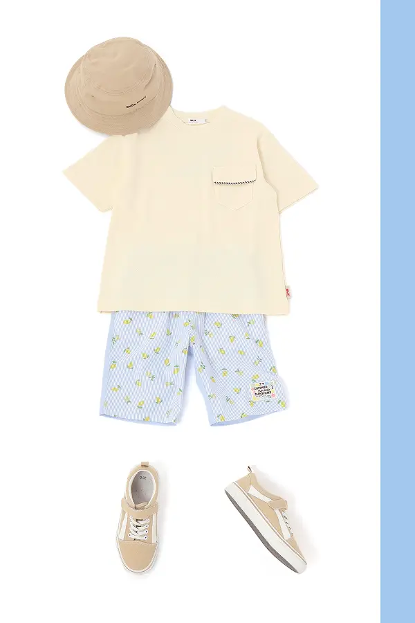 パイル地トップス×レモン柄パンツの男の子コーディネート