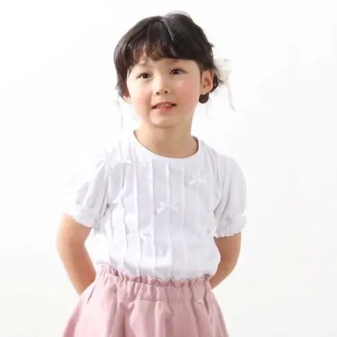 天竺タックリボン半袖Tシャツの着用イメージ画像