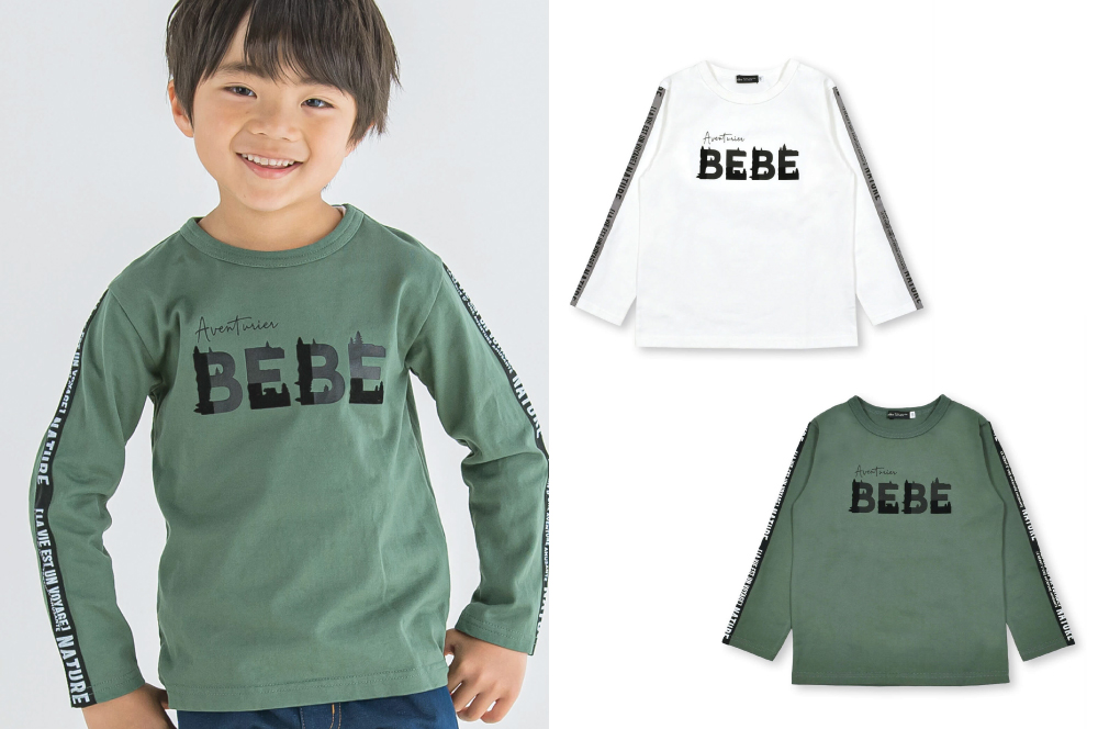 BeBeフロッキープリントロゴTシャツ(80~150cm)