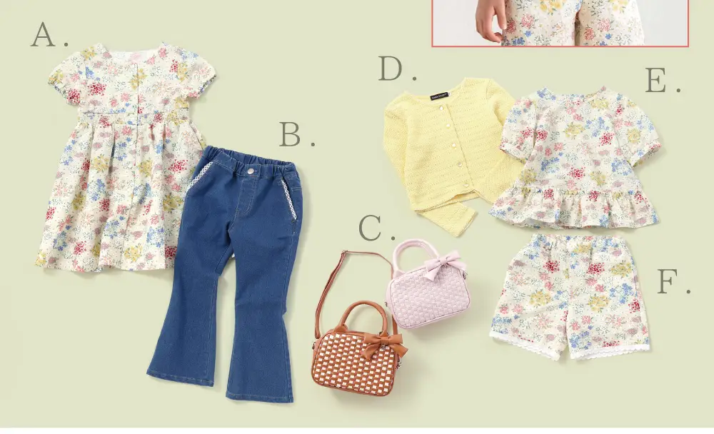 BeBe (べべ) 爽やかな素材感のブラウスとパンツのコーディネート