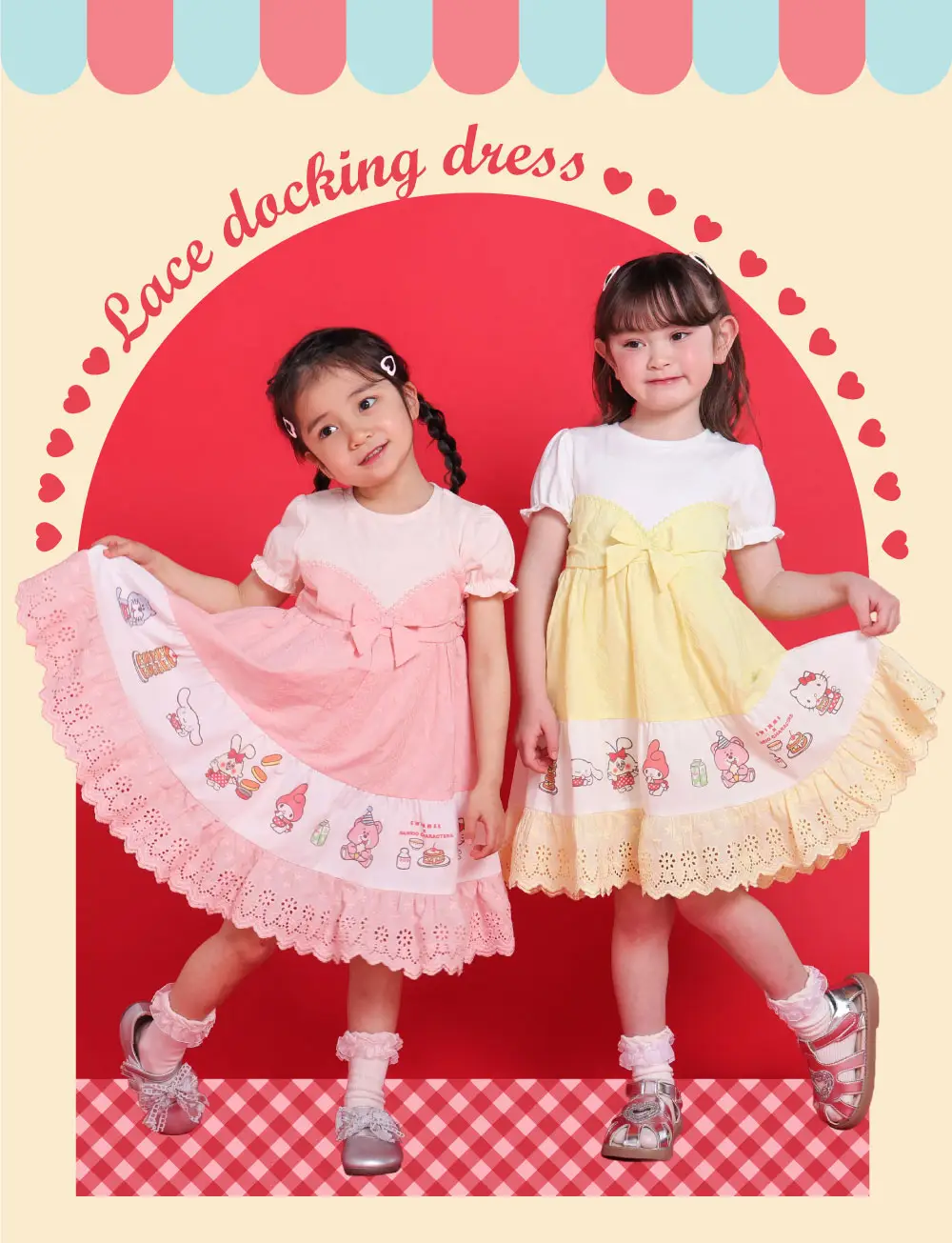 SWIMMER×サンリオキャラクターズ ドッキングワンピース 女の子着用イメージ(フロント)