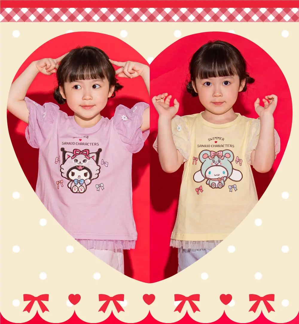 SWIMMER×サンリオキャラクターズ パッチ刺しゅうTシャツ 女の子コーディネート