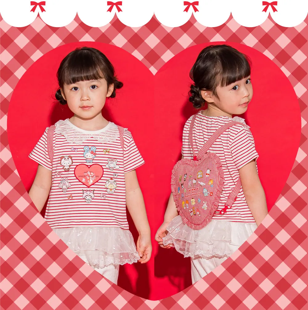 SWIMMER×サンリオキャラクターズ レース襟＆裾ボーダーTシャツ 着用イメージ