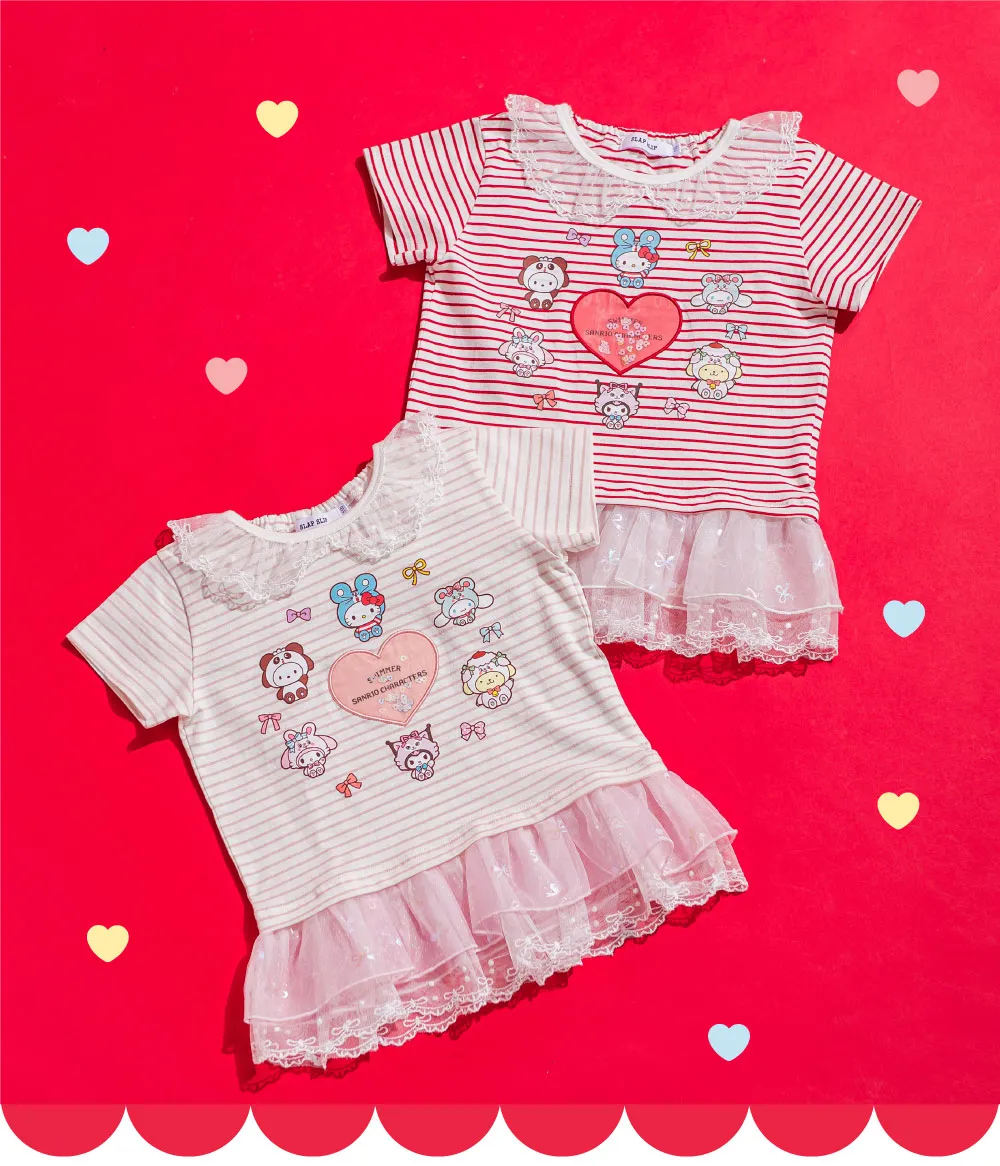 ボーダーTシャツ ハート型のキラキラ・スパンコールパッチの詳細アップ