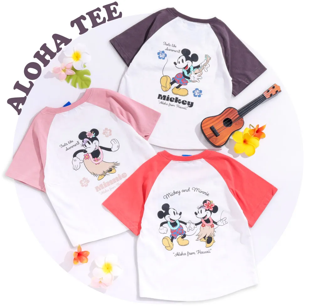 SLAP SLIP ミッキー＆ミニー アロハプリント半袖ラグランTシャツのキッズコーディネート