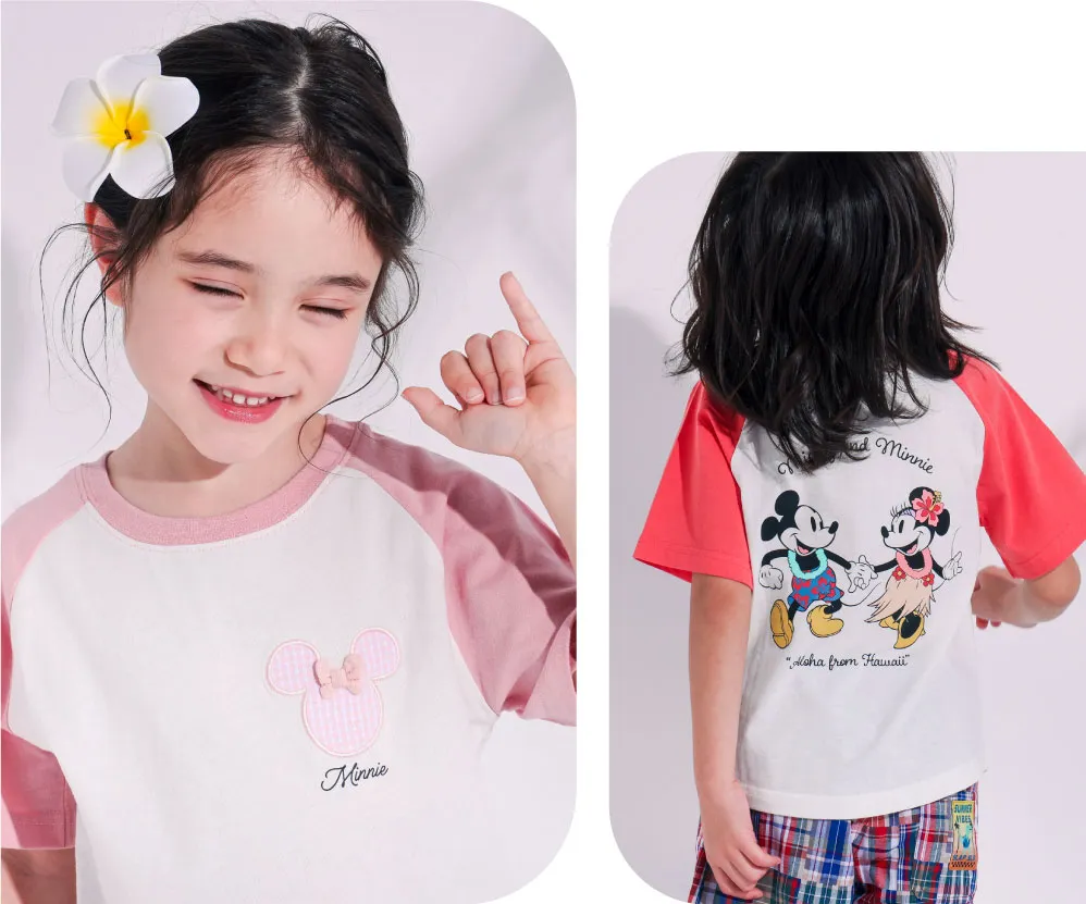 SLAP SLIP アロハプリントTシャツを着用したモデルの正面ショット