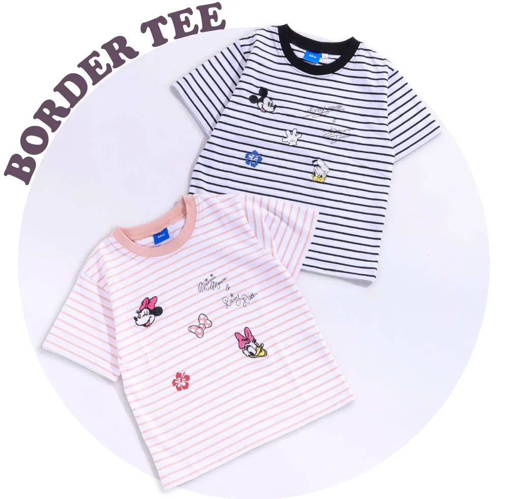 SLAP SLIP ミッキー＆ミニー刺しゅう入り爽やかボーダーTシャツのきょうだいリンクコーデ