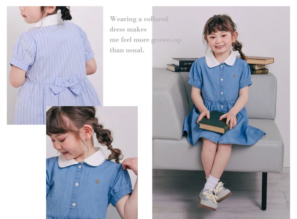 上品な女の子らしさを引き立てるレーシーな丸襟とバックリボンの詳細