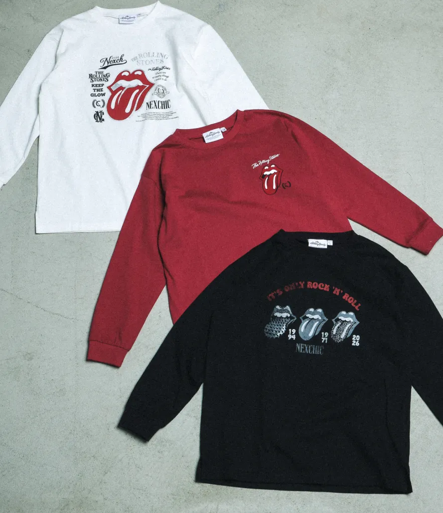 nexchic プリント長袖Tシャツ（ホワイト・ブラック・レッド）
