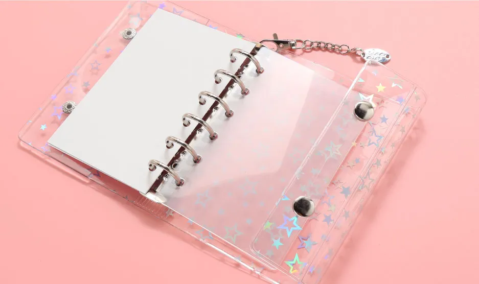 スラぷくシール帳の中身：クリアタイプのシール台紙と丈夫な金属リングの仕様