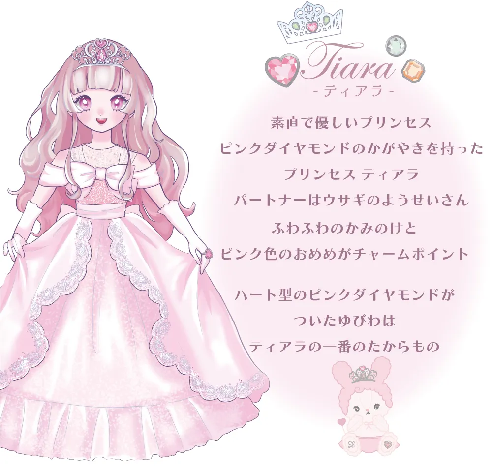 スラプリ：ローズクォーツをイメージしたピンクのプリンセスと妖精のイラスト
