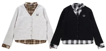 ZIDDY チェックシャツ＆カーディガンセット：甘辛ミックスが叶うウェスタン風レイヤードセット